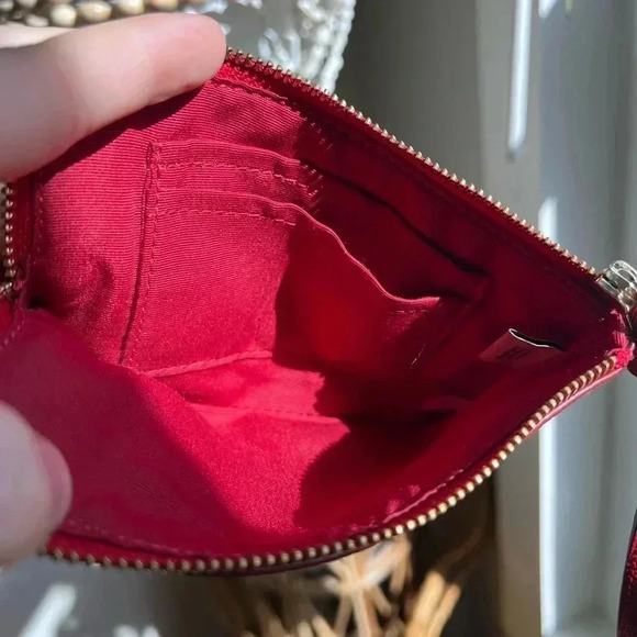 Coach Red Saffiano Leather Wristlet Pouch | Zip-Top Small Clutch | Wallet - Picture 8 of 11